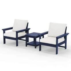 Navy Blue 3-Piece Eco-Friendly HDPE Patio Seating Set Conversation Set With Beige Cushions And Side Table -More Furniture Store jearey patio conversation sets zhsfbj nvbg 44 1000