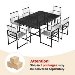 3-Piece Black Metal Rectangular Glass Table Patio Outdoor Dining Set With Rattan Foldable Backrest Chairs (Set Of 3) 14 3-Piece Black Metal Rectangular Glass Table Patio Outdoor Dining Set With Rattan Foldable Backrest Chairs (Set Of 3) -More Furniture Store jearey patio dining sets 3bsdczy 3 black 76 1000