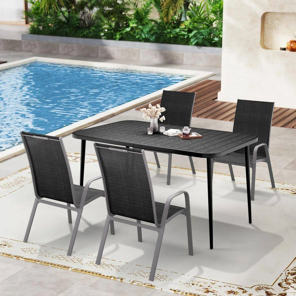 Patio Black Outdoor Dining Table Sets 5-Piece, One Table And 4 Chairs, All Weather Dining Set For Lawn, Garden, Backyard 9 Patio Black Outdoor Dining Table Sets 5-Piece, One Table And 4 Chairs, All Weather Dining Set For Lawn, Garden, Backyard - Image 9