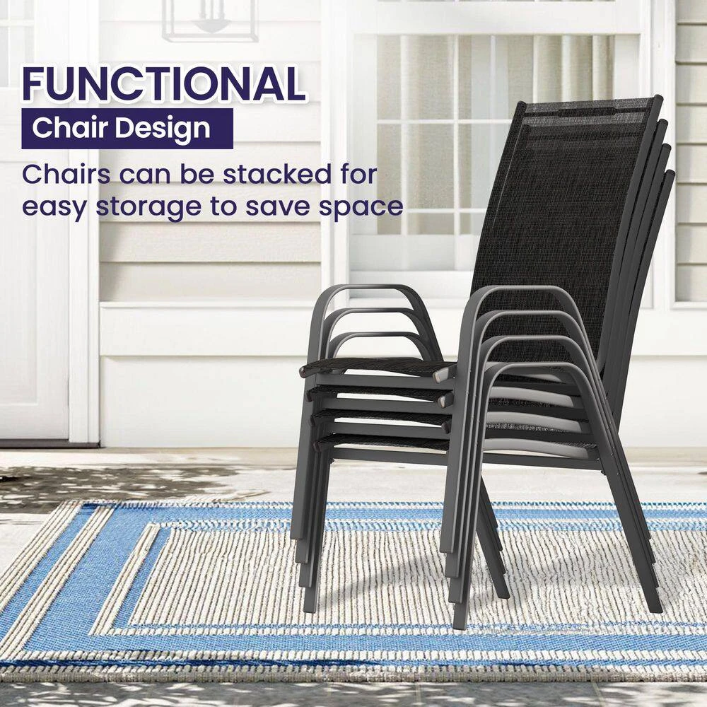 Patio Black Outdoor Dining Table Sets 5-Piece, One Table And 4 Chairs, All Weather Dining Set For Lawn, Garden, Backyard 6 Patio Black Outdoor Dining Table Sets 5-Piece, One Table And 4 Chairs, All Weather Dining Set For Lawn, Garden, Backyard - Image 6