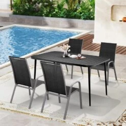 Patio Black Outdoor Dining Table Sets 5-Piece, One Table And 4 Chairs, All Weather Dining Set For Lawn, Garden, Backyard