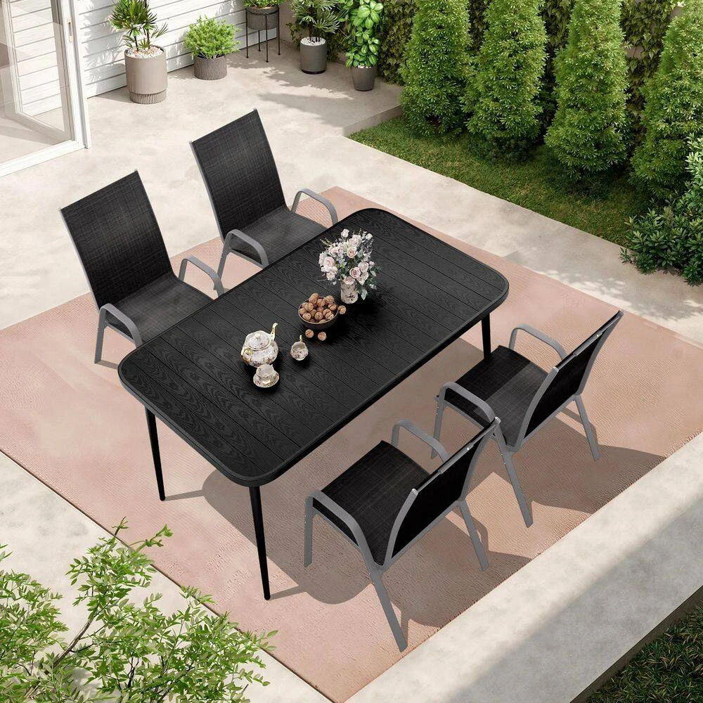 Patio Black Outdoor Dining Table Sets 5-Piece, One Table And 4 Chairs, All Weather Dining Set For Lawn, Garden, Backyard 8 Patio Black Outdoor Dining Table Sets 5-Piece, One Table And 4 Chairs, All Weather Dining Set For Lawn, Garden, Backyard - Image 8