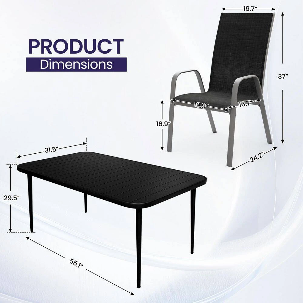 Patio Black Outdoor Dining Table Sets 5-Piece, One Table And 4 Chairs, All Weather Dining Set For Lawn, Garden, Backyard 2 Patio Black Outdoor Dining Table Sets 5-Piece, One Table And 4 Chairs, All Weather Dining Set For Lawn, Garden, Backyard - Image 2