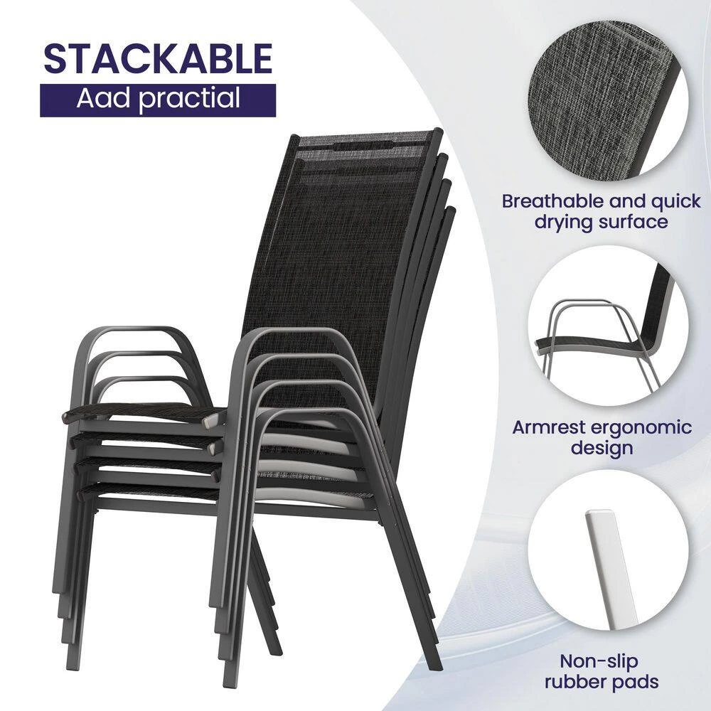 Patio Black Outdoor Dining Table Sets 5-Piece, One Table And 4 Chairs, All Weather Dining Set For Lawn, Garden, Backyard 7 Patio Black Outdoor Dining Table Sets 5-Piece, One Table And 4 Chairs, All Weather Dining Set For Lawn, Garden, Backyard - Image 7