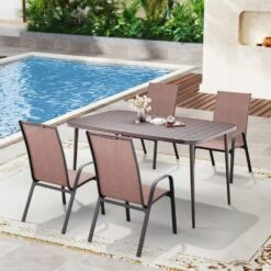 Patio Brown Outdoor Dining Table Sets 5-Piece, One Table And 4 Chairs, All Weather Dining Set For Lawn, Garden, Backyard -More Furniture Store jearey patio dining sets set zy brown 31 1000