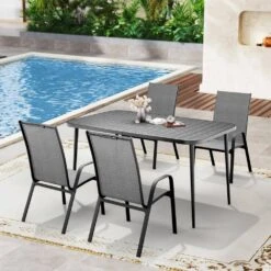Patio Gray Outdoor Dining Table Sets 5-Piece, One Table And 4 Chairs, All Weather Dining Set For Lawn, Garden, Backyard -More Furniture Store jearey patio dining sets set zy gray 31 1000