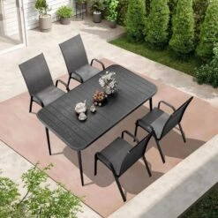 Patio Gray Outdoor Dining Table Sets 5-Piece, One Table And 4 Chairs, All Weather Dining Set For Lawn, Garden, Backyard -More Furniture Store jearey patio dining sets set zy gray c3 1000