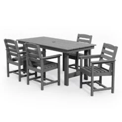 PEHD 7-Piece Plastic Rectangle Standard Height Outdoor Dining Set, Gray 5 PEHD 7-Piece Plastic Rectangle Standard Height Outdoor Dining Set, Gray -More Furniture Store jearey patio dining sets teld gray 40 1000