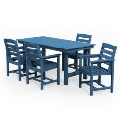 PEHD 7-Piece Plastic Rectangle Standard Height Outdoor Dining Set, Navy 5 PEHD 7-Piece Plastic Rectangle Standard Height Outdoor Dining Set, Navy -More Furniture Store jearey patio dining sets teld navy 40 1000