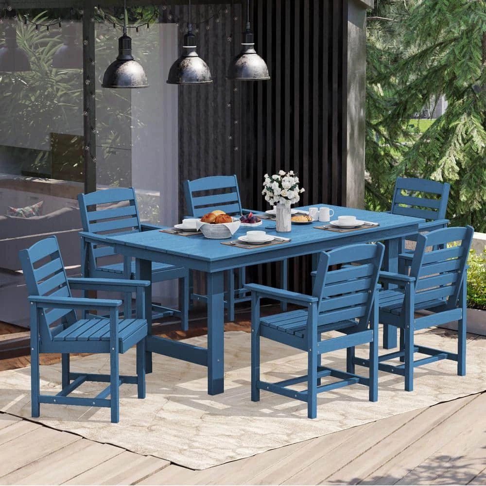 PEHD 7-Piece Plastic Rectangle Standard Height Outdoor Dining Set, Navy 1 PEHD 7-Piece Plastic Rectangle Standard Height Outdoor Dining Set, Navy