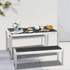 6 - Person Rectangular Black Metal Outdoor Dining Set