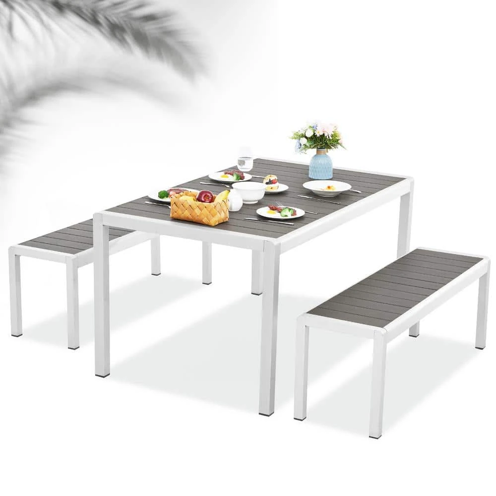 6 - Person Rectangular Grey Metal Outdoor Dining Set 1 6 - Person Rectangular Grey Metal Outdoor Dining Set