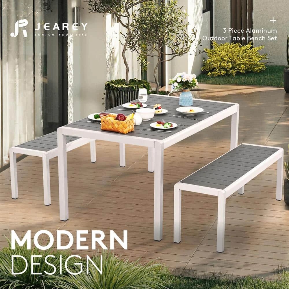 6 - Person Rectangular Grey Metal Outdoor Dining Set 2 6 - Person Rectangular Grey Metal Outdoor Dining Set - Image 2