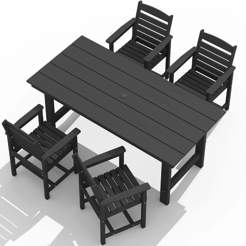 Charlottetown Black 7-Piece Wicker Outdoor Dining Set With Black Cushion 2 Charlottetown Black 7-Piece Wicker Outdoor Dining Set With Black Cushion - Image 2