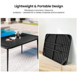 55.1 In. Black Rectangular Outdoor Patio Dining Table With Wood-Like Tabletop -More Furniture Store jearey patio dining tables dt slmw black 1f 1000