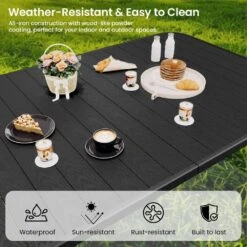 55.1 In. Black Rectangular Outdoor Patio Dining Table With Wood-Like Tabletop -More Furniture Store jearey patio dining tables dt slmw black c3 1000