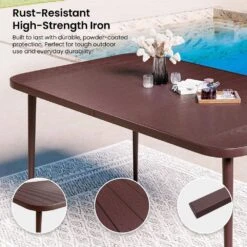 55.1 In. Brown Rectangular Outdoor Patio Dining Table With Wood-Like Tabletop -More Furniture Store jearey patio dining tables dt slmw brown 4f 1000