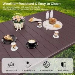 55.1 In. Brown Rectangular Outdoor Patio Dining Table With Wood-Like Tabletop -More Furniture Store jearey patio dining tables dt slmw brown c3 1000