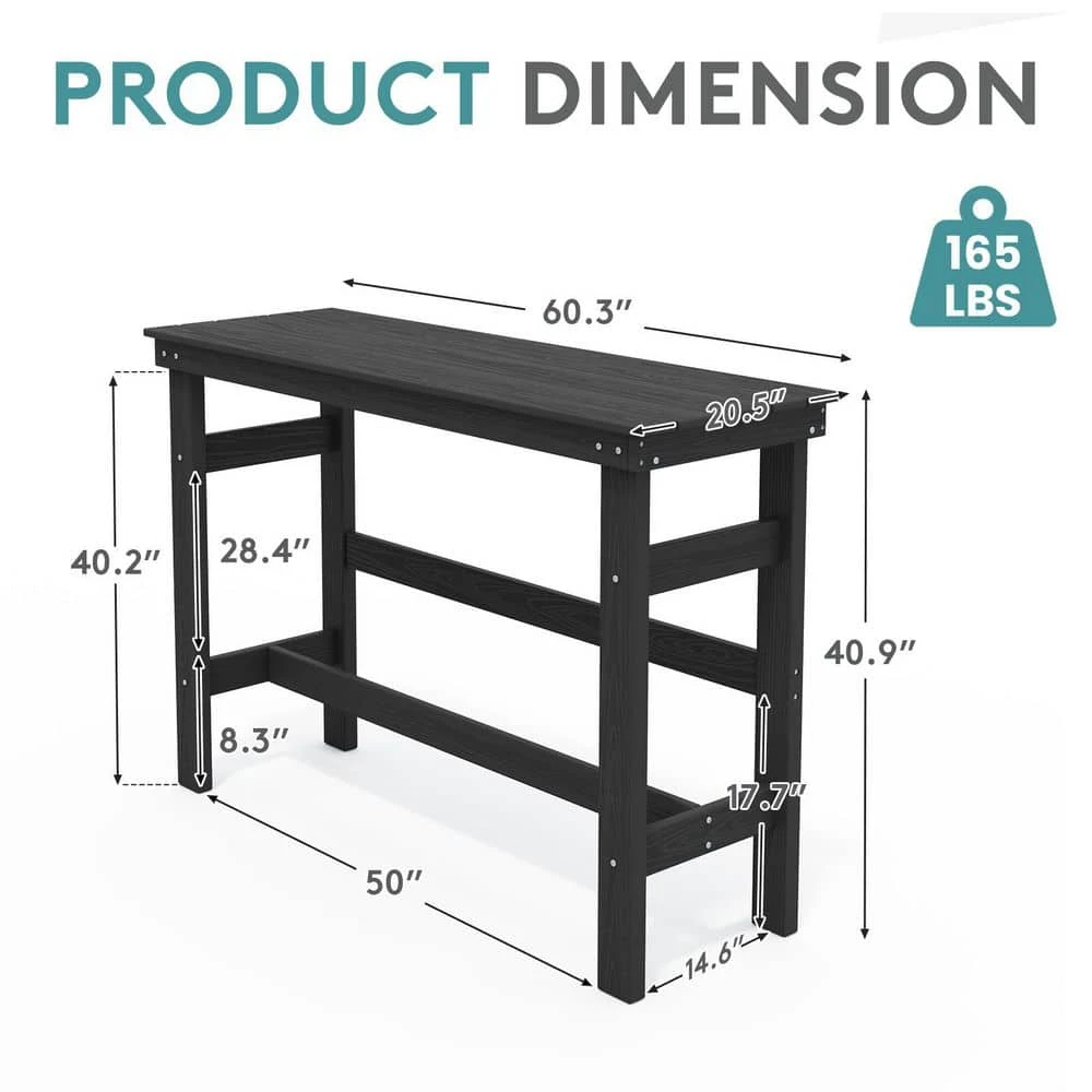 HDPE Rectangle Plastic Bar Height Outdoor Dining Table In Black 4 HDPE Rectangle Plastic Bar Height Outdoor Dining Table In Black - Image 4