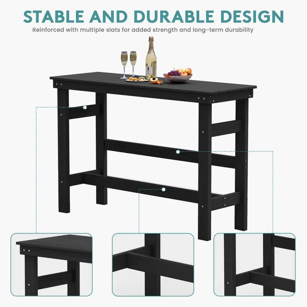 HDPE Rectangle Plastic Bar Height Outdoor Dining Table In Black 5 HDPE Rectangle Plastic Bar Height Outdoor Dining Table In Black - Image 5