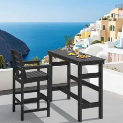 HDPE Rectangle Plastic Bar Height Outdoor Dining Table In Black 9 HDPE Rectangle Plastic Bar Height Outdoor Dining Table In Black -More Furniture Store jearey patio dining tables jygbz black 4f 1000