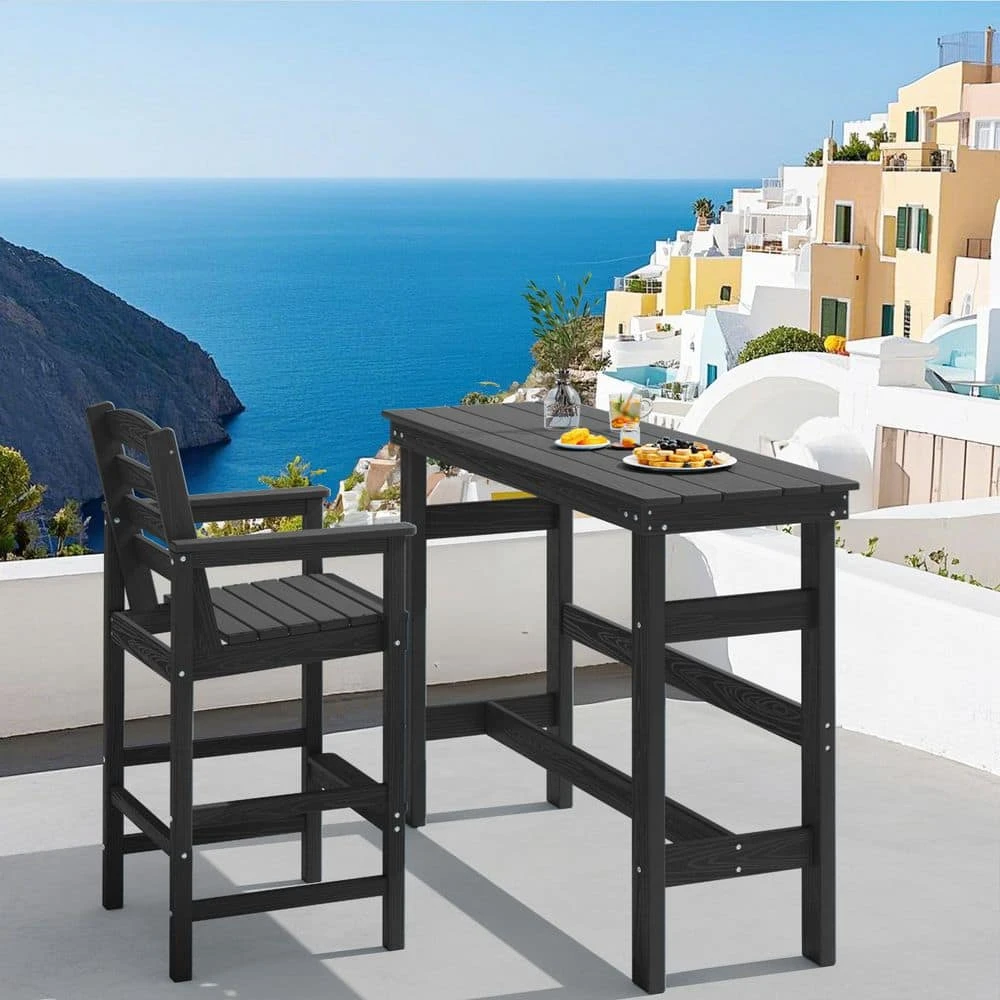HDPE Rectangle Plastic Bar Height Outdoor Dining Table In Black 3 HDPE Rectangle Plastic Bar Height Outdoor Dining Table In Black - Image 3