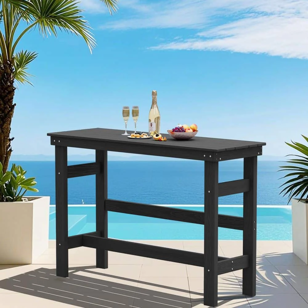 HDPE Rectangle Plastic Bar Height Outdoor Dining Table In Black 1 HDPE Rectangle Plastic Bar Height Outdoor Dining Table In Black