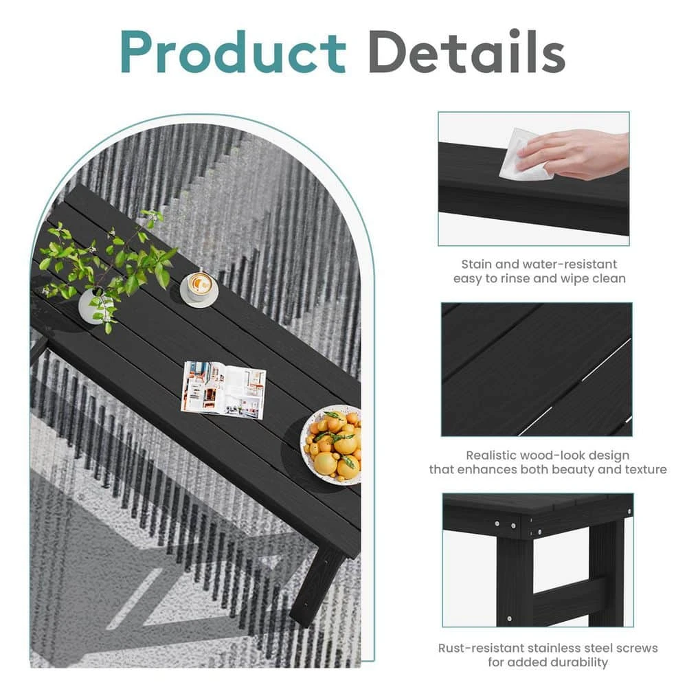 HDPE Rectangle Plastic Bar Height Outdoor Dining Table In Black 6 HDPE Rectangle Plastic Bar Height Outdoor Dining Table In Black - Image 6