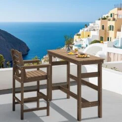 HDPE Rectangle Plastic Bar Height Outdoor Dining Table In Brown -More Furniture Store jearey patio dining tables jygbz brown 4f 1000