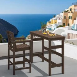 HDPE Rectangle Plastic Bar Height Outdoor Dining Table In Coffee -More Furniture Store jearey patio dining tables jygbz coffee 4f 1000