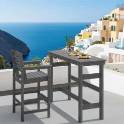 HDPE Rectangle Plastic Bar Height Outdoor Dining Table In Gray -More Furniture Store jearey patio dining tables jygbz gray 4f 1000