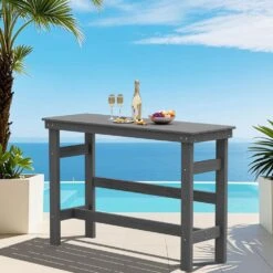 HDPE Rectangle Plastic Bar Height Outdoor Dining Table In Gray