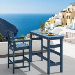 HDPE Rectangle Plastic Bar Height Outdoor Dining Table In Navy -More Furniture Store jearey patio dining tables jygbz navy 4f 1000