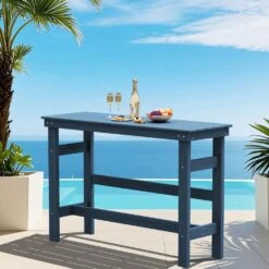 HDPE Rectangle Plastic Bar Height Outdoor Dining Table In Navy