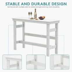 HDPE Rectangle Plastic Bar Height Outdoor Dining Table In White -More Furniture Store jearey patio dining tables jygbz white 44 1000