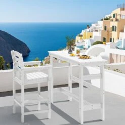 HDPE Rectangle Plastic Bar Height Outdoor Dining Table In White -More Furniture Store jearey patio dining tables jygbz white 4f 1000
