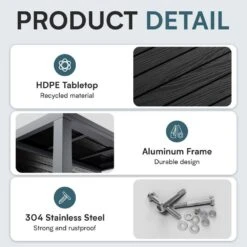 Black HDPE Rectangle Aluminum Frame Standard Height Outdoor Dining Table With Extension -More Furniture Store jearey patio dining tables jysscz black 44 1000