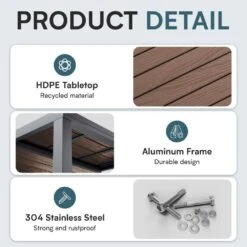 Brown HDPE Rectangle Aluminum Frame Standard Height Outdoor Dining Table With Extension -More Furniture Store jearey patio dining tables jysscz brown 44 1000