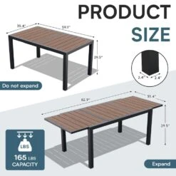 Brown HDPE Rectangle Aluminum Frame Standard Height Outdoor Dining Table With Extension -More Furniture Store jearey patio dining tables jysscz brown 4f 1000