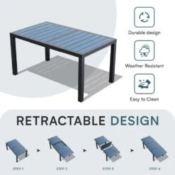 Navy HDPE Rectangle Aluminum Frame Standard Height Outdoor Dining Table With Extension 9 Navy HDPE Rectangle Aluminum Frame Standard Height Outdoor Dining Table With Extension -More Furniture Store jearey patio dining tables jysscz navy 1f 1000