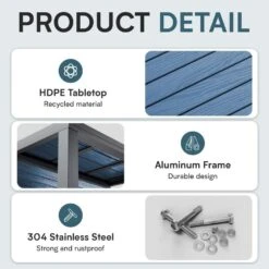 Navy HDPE Rectangle Aluminum Frame Standard Height Outdoor Dining Table With Extension 10 Navy HDPE Rectangle Aluminum Frame Standard Height Outdoor Dining Table With Extension -More Furniture Store jearey patio dining tables jysscz navy 44 1000