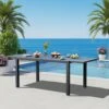 Navy HDPE Rectangle Aluminum Frame Standard Height Outdoor Dining Table With Extension