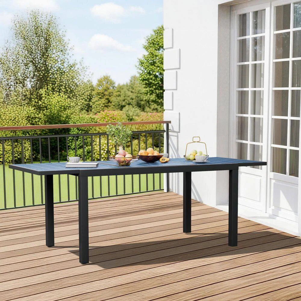 Navy HDPE Rectangle Aluminum Frame Standard Height Outdoor Dining Table With Extension 2 Navy HDPE Rectangle Aluminum Frame Standard Height Outdoor Dining Table With Extension - Image 2