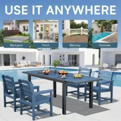 Navy HDPE Rectangle Aluminum Frame Standard Height Outdoor Dining Table With Extension 11 Navy HDPE Rectangle Aluminum Frame Standard Height Outdoor Dining Table With Extension -More Furniture Store jearey patio dining tables jysscz navy fa 1000