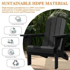 Weather Resistant Plastic HDPE Outdoor Patio Folding Adjustable Adirondack Chair With Cup Holder In Black -More Furniture Store jearey plastic adirondack chairs cgtjy bk 1f 1000