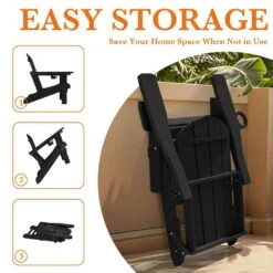 Weather Resistant Plastic HDPE Outdoor Patio Folding Adjustable Adirondack Chair With Cup Holder In Black -More Furniture Store jearey plastic adirondack chairs cgtjy bk 4f 1000