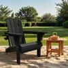 Weather Resistant Plastic HDPE Outdoor Patio Folding Adjustable Adirondack Chair With Cup Holder In Black