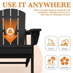 Weather Resistant Plastic HDPE Outdoor Patio Folding Adjustable Adirondack Chair With Cup Holder In Black -More Furniture Store jearey plastic adirondack chairs cgtjy bk 76 1000
