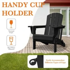 Weather Resistant Plastic HDPE Outdoor Patio Folding Adjustable Adirondack Chair With Cup Holder In Black -More Furniture Store jearey plastic adirondack chairs cgtjy bk fa 1000