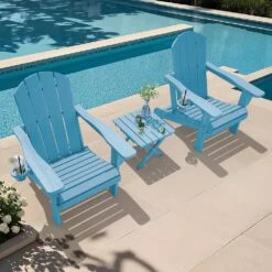Weather Resistant Plastic HDPE Outdoor Patio Folding Adjustable Adirondack Chair With Cup Holder In Light Blue -More Furniture Store jearey plastic adirondack chairs cgtjy blue 31 1000